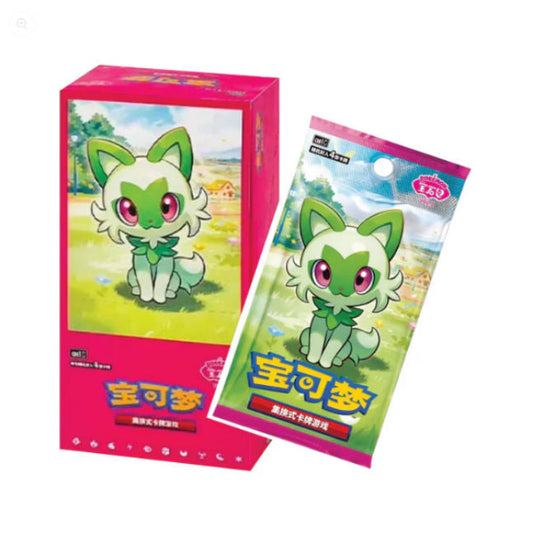A sealed Booster Box box featuring Sprigatito Art. Publisher: Pokemon, Game: Pokemon, Set: Simplified Chinese Pokemon Horizons Gemstone Gem Pack (cbb1C)
