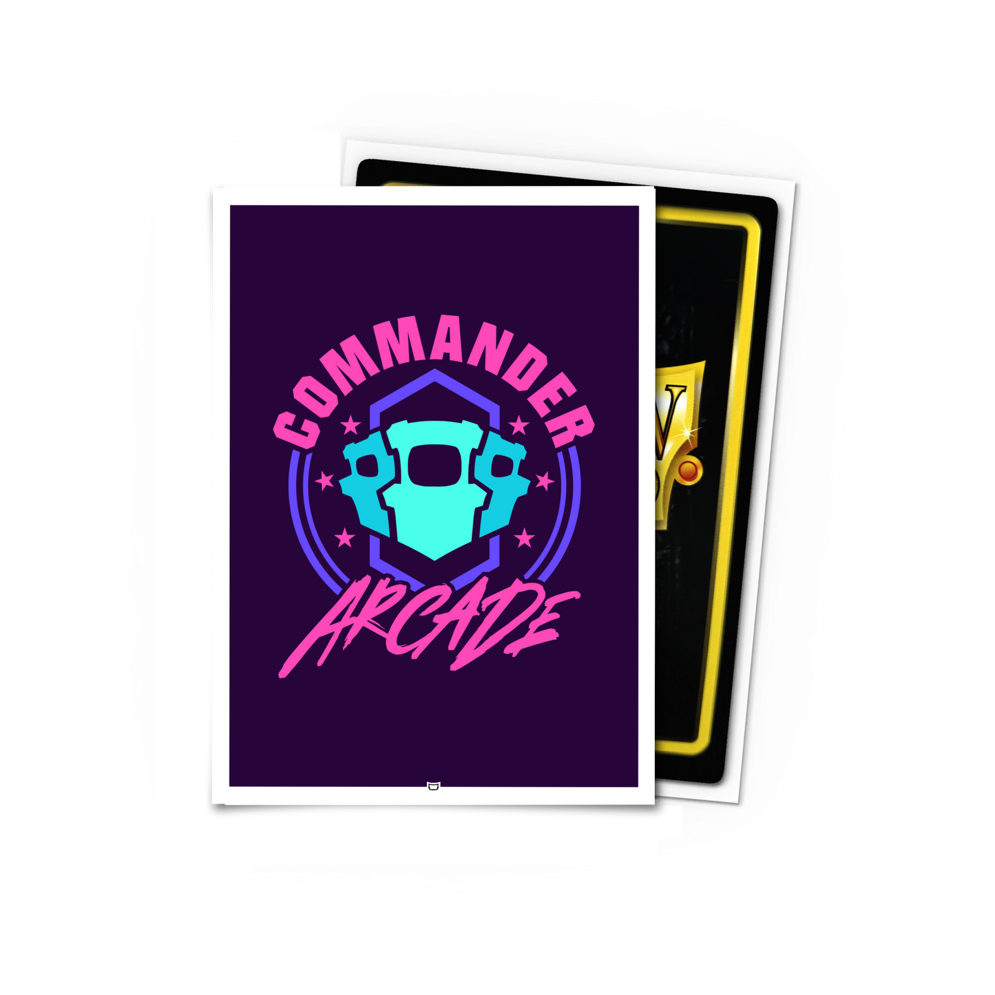 A purple Commander Arcade card sleeve. Brand: Dragon Shield (Dev), Item: GLHF - Commander Arcade - Standard Size.