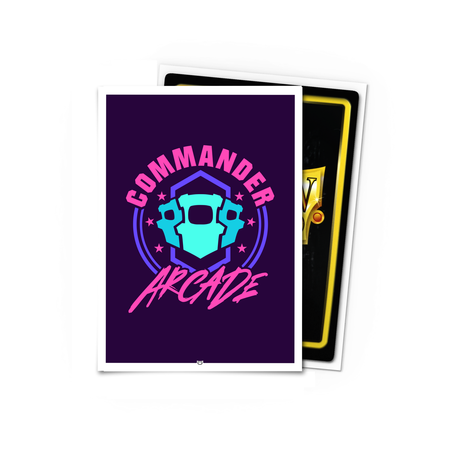 A purple Commander Arcade card sleeve. Brand: Dragon Shield (Dev), Item: GLHF - Commander Arcade - Standard Size.