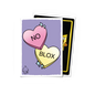 A purple and pink heart-shaped candy card sleeve with 'NO' and 'BLOX' written on it. Brand: Dragon Shield (Dev), Item: ScryBabies - No Blox - Standard Size.