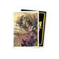 A fantasy art card sleeve featuring a woman warrior and a badger-like creature. Brand: Dragon Shield (Dev), Item: ScryBabies - Winota Lua - Standard Size
