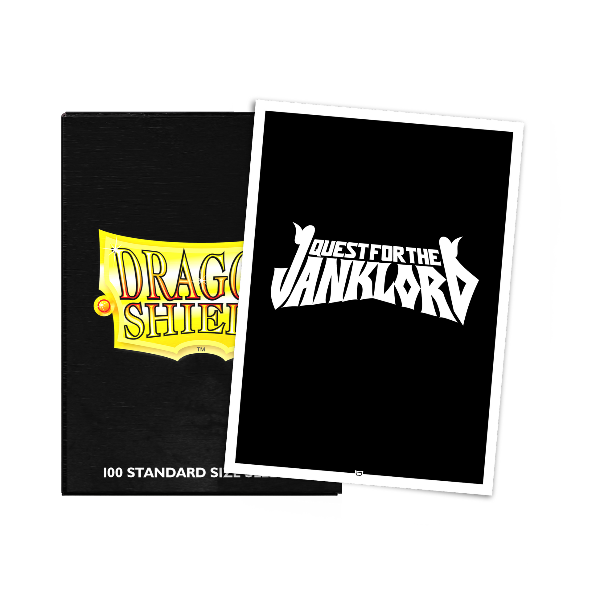 A black Dragon Shield deck box with "Dragon Shield" logo and a white "Quest for the Janklord" logo card.