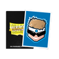A blue and black illustration of a character's face on a card, next to a black deck box with a yellow "Dragon Shield" logo. Brand: Dragon Shield, Item: CovertGoBlue Sleeves - Brushed Art Sleeves - Standard Size.