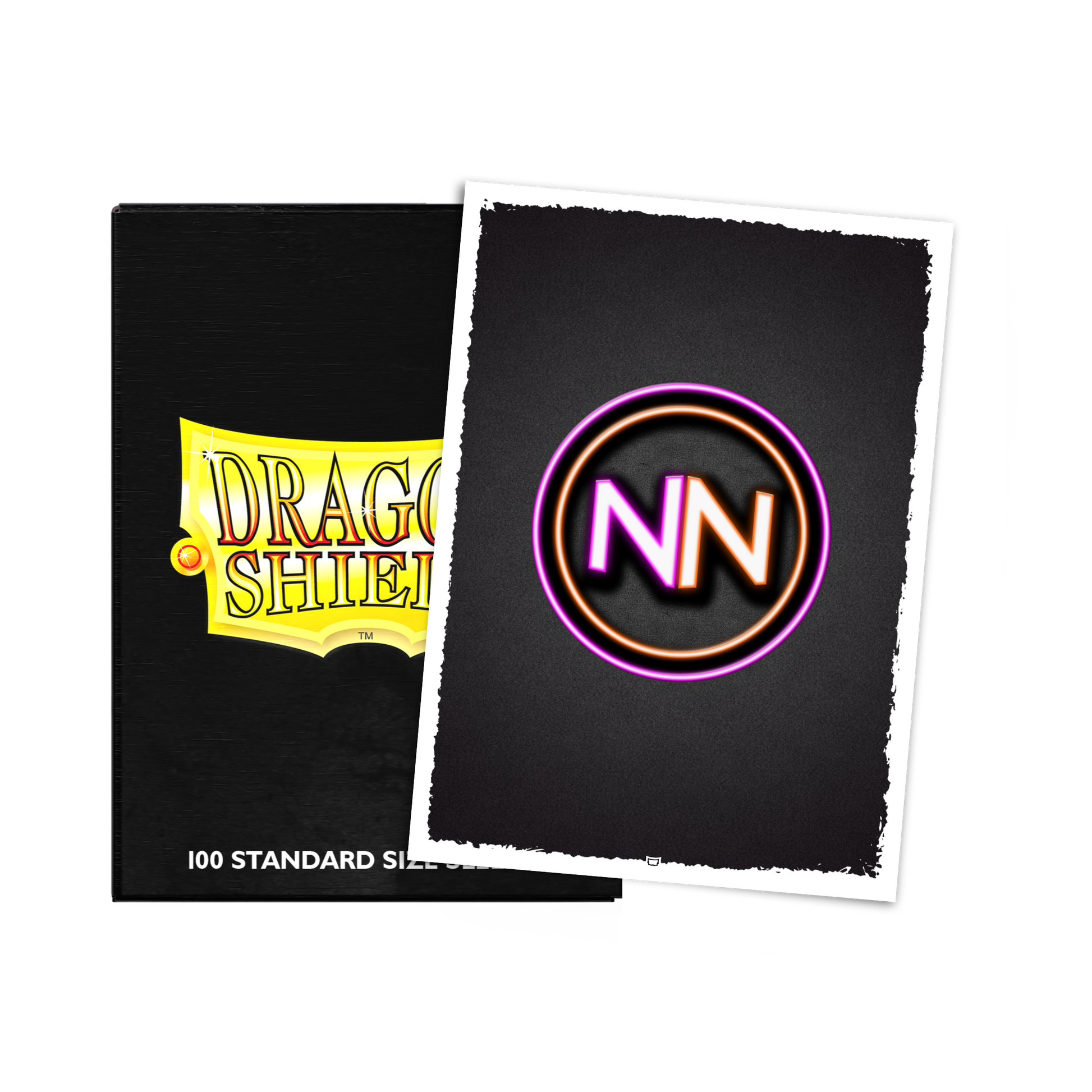 A black Dragon Shield deck box with a card featuring the Nitpicking Nerds logo. Brand: Dragon Shield, Item: Brushed Art Sleeves - Standard Size