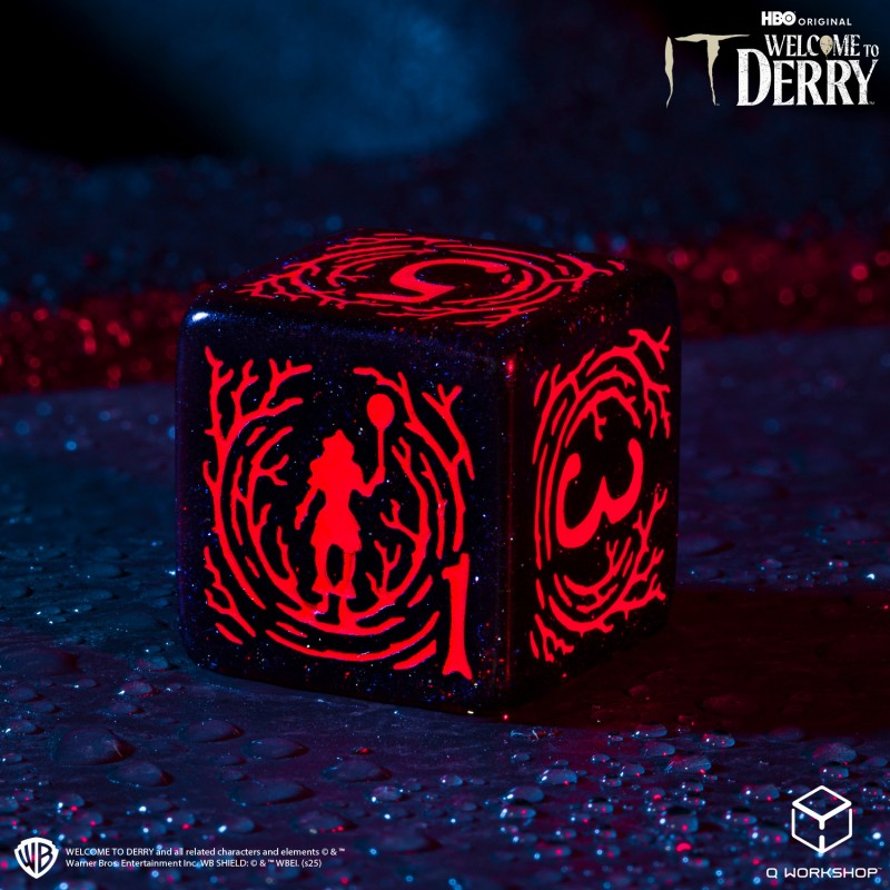 Q-Workshop It: Welcome to Derry Dice Set – black glitter with red RPG dice – Flip Tap Win TCG, Saline MI