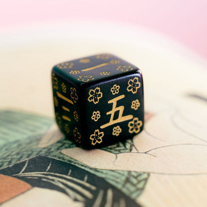 Q-Workshop Japanese Dice Set: Deep Night Firefly – black with gold RPG dice – Flip Tap Win TCG, Saline MI