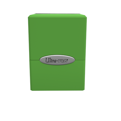 A green Classic SATIN Cube deck box. Brand: Ultra PRO, Item: Classic SATIN Cube