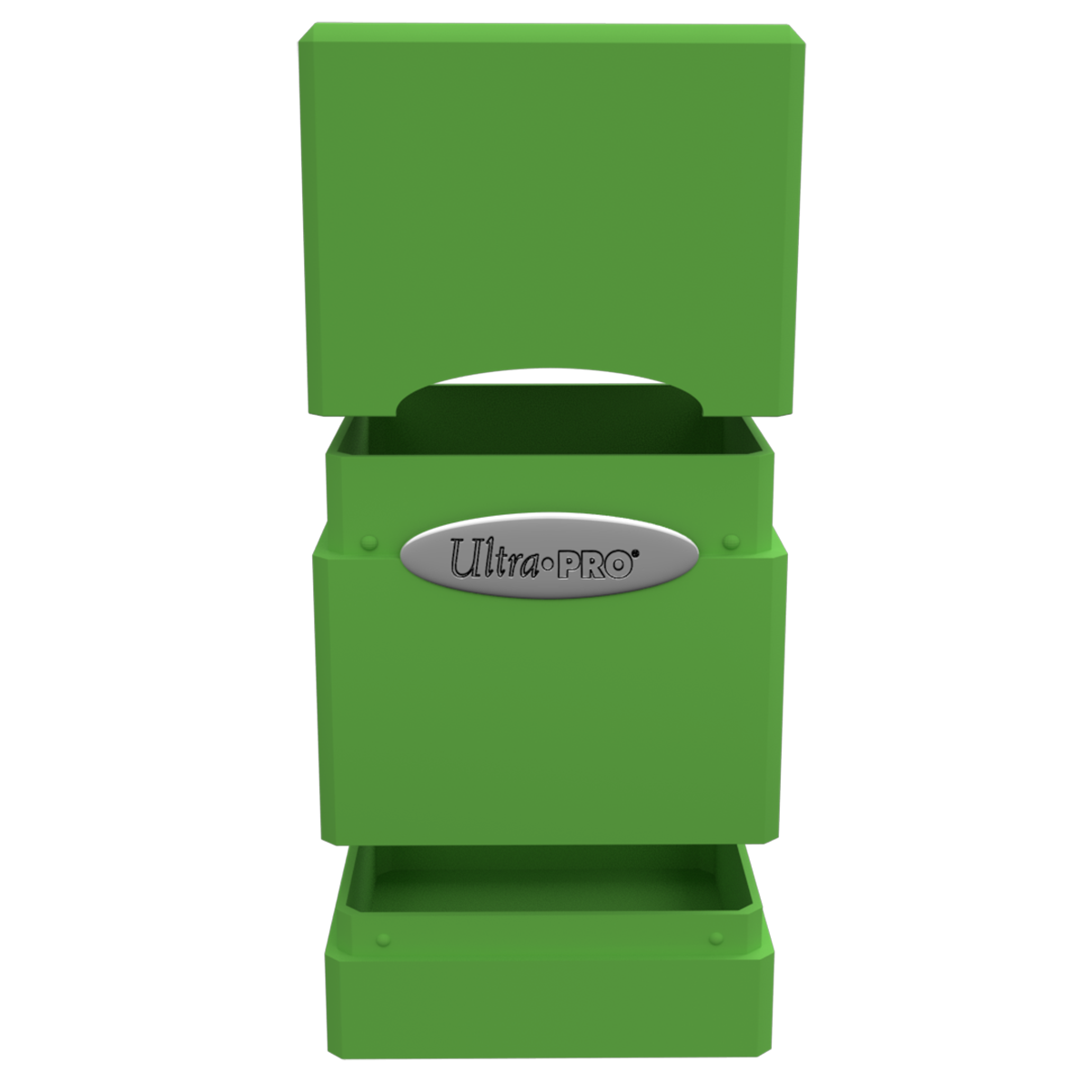 A green Classic SATIN Tower DECK BOX. Brand: Ultra PRO, Item: Classic SATIN Tower DECK BOX.