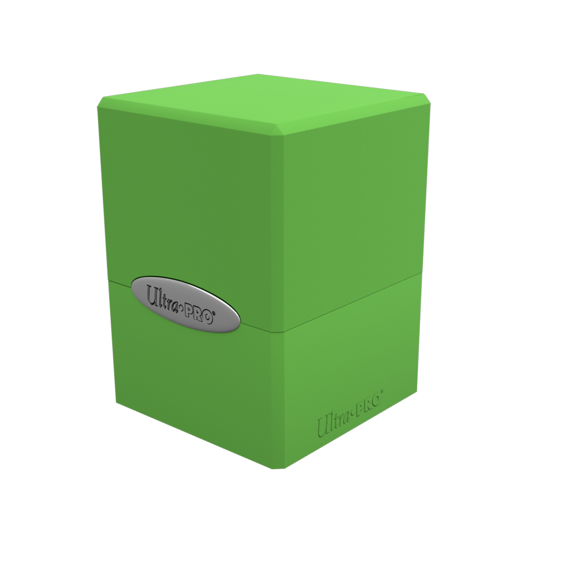 A green Classic SATIN Cube deck box. Brand: Ultra PRO, Item: Classic SATIN® Cube