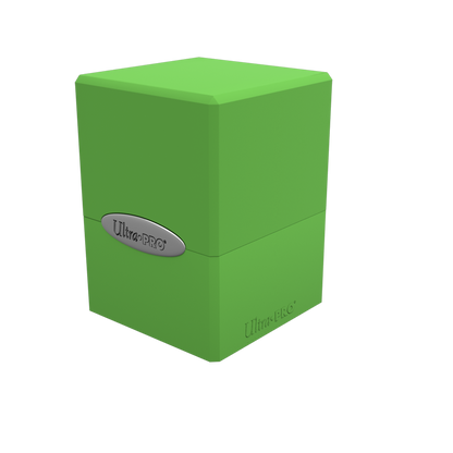 A green Classic SATIN Cube deck box. Brand: Ultra PRO, Item: Classic SATIN® Cube