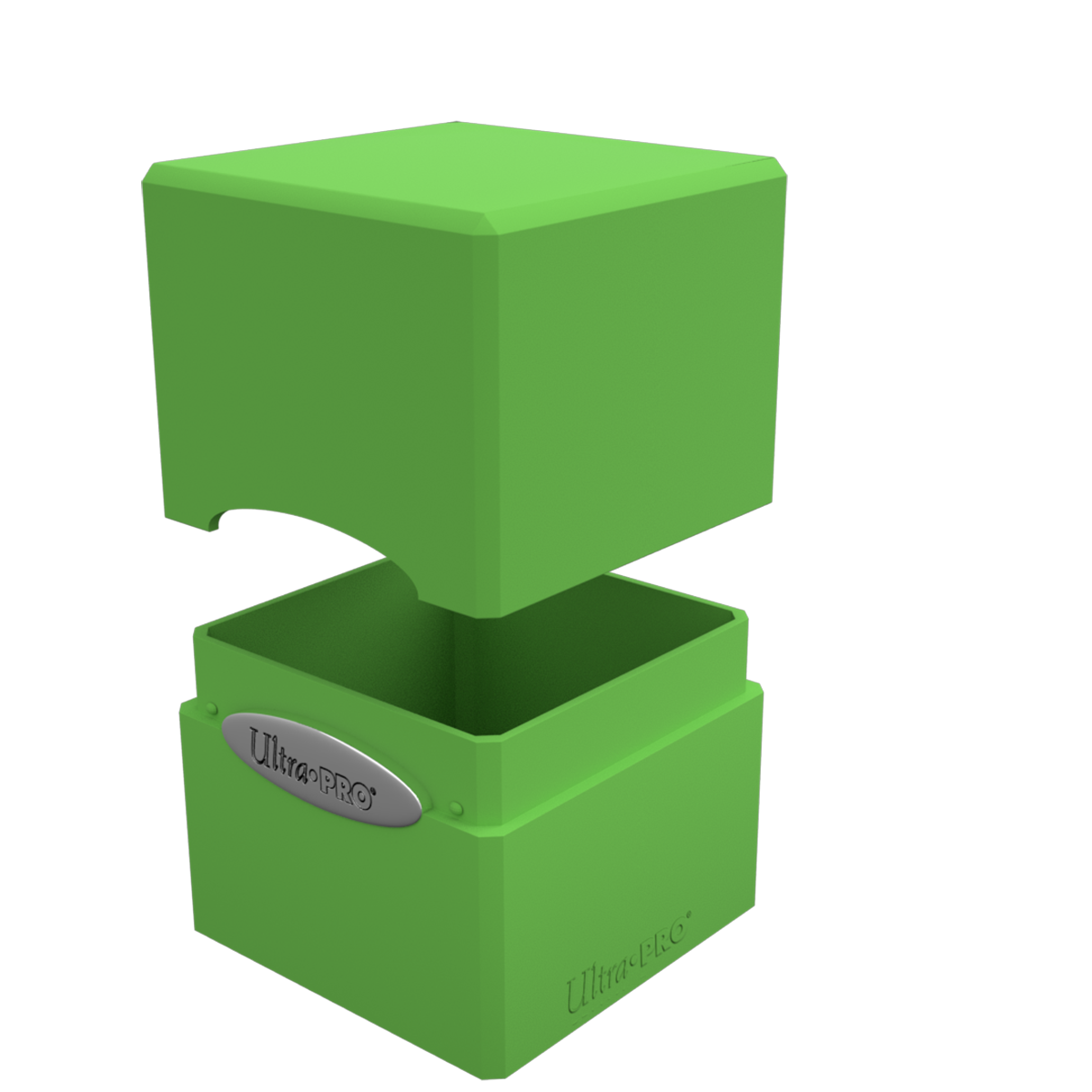 A green Classic SATIN Cube deck box. Brand: Ultra PRO, Item: Classic SATIN Cube.