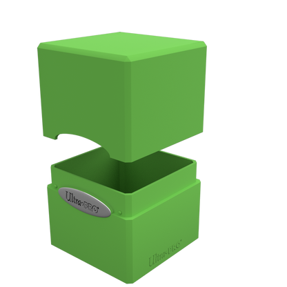 A green Classic SATIN Cube deck box. Brand: Ultra PRO, Item: Classic SATIN Cube.