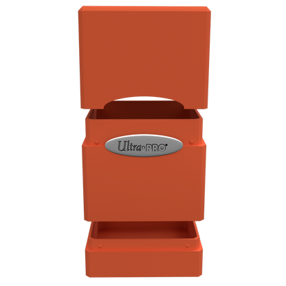 An orange Classic SATIN Tower DECK BOX. Brand: Ultra PRO, Item: Classic SATIN Tower DECK BOX.