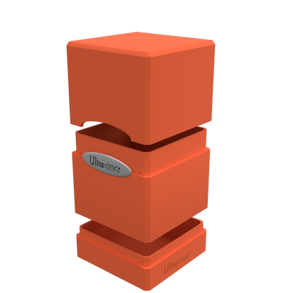 An orange Classic SATIN Tower DECK BOX. Brand: Ultra-Pro, Item: Classic SATIN Tower DECK BOX
