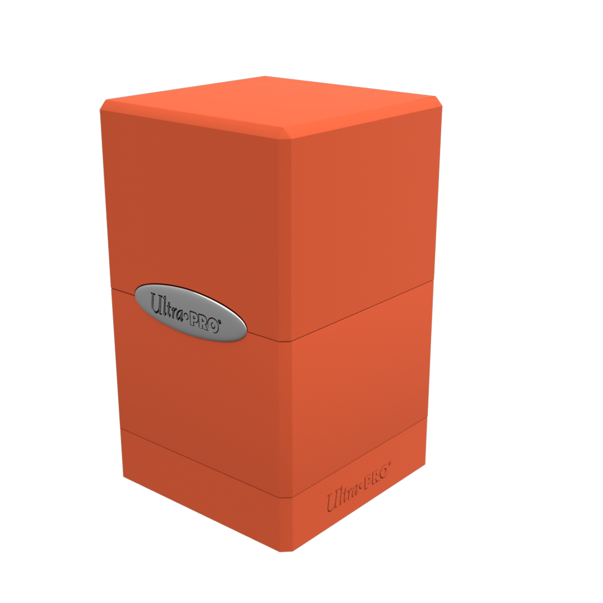 A orange Classic SATIN Tower DECK BOX. Brand: Ultra PRO, Item: Classic SATIN Tower DECK BOX.