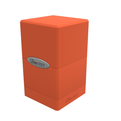 A orange Classic SATIN Tower DECK BOX. Brand: Ultra PRO, Item: Classic SATIN Tower DECK BOX.