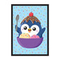 A cute penguin character with ice cream and sprinkles, holding a spoon. Legion Supplies Ice Cream Penguin Double-Matte White Core Sleeves.