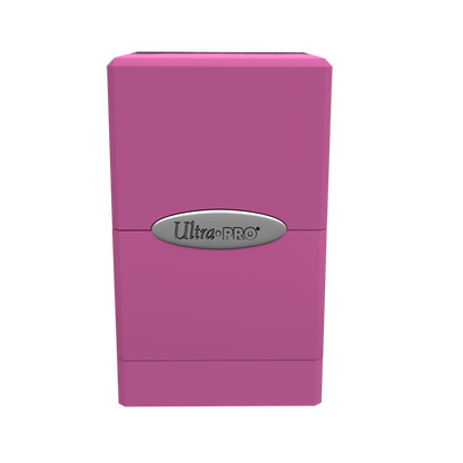 A pink Classic SATIN Tower DECK BOX. Brand: Ultra PRO, Item: Classic SATIN Tower DECK BOX