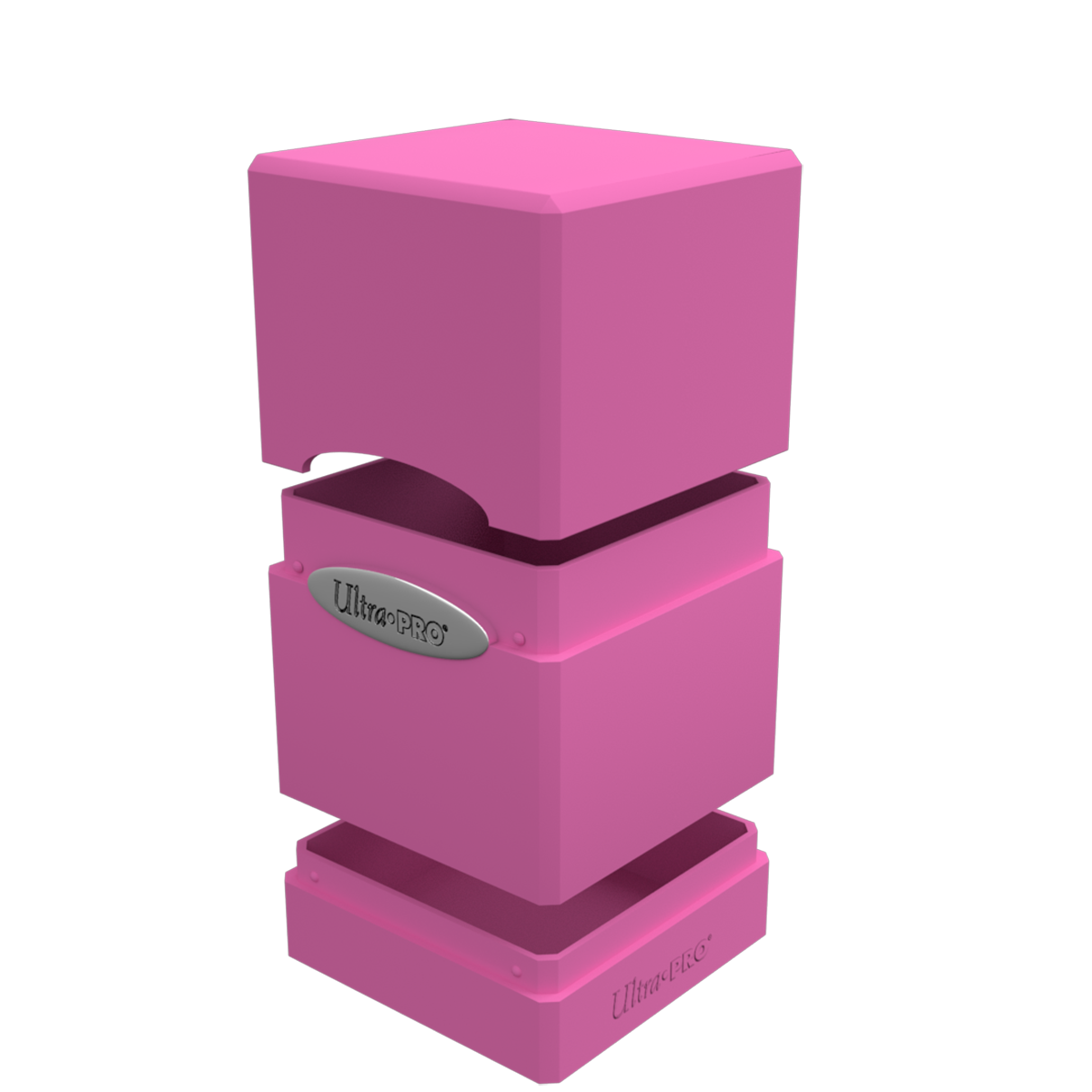 A pink Classic SATIN Tower DECK BOX. Brand: Ultra PRO, Item: Classic SATIN Tower DECK BOX.