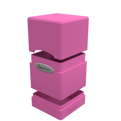 A pink Classic SATIN Tower DECK BOX. Brand: Ultra PRO, Item: Classic SATIN Tower DECK BOX.