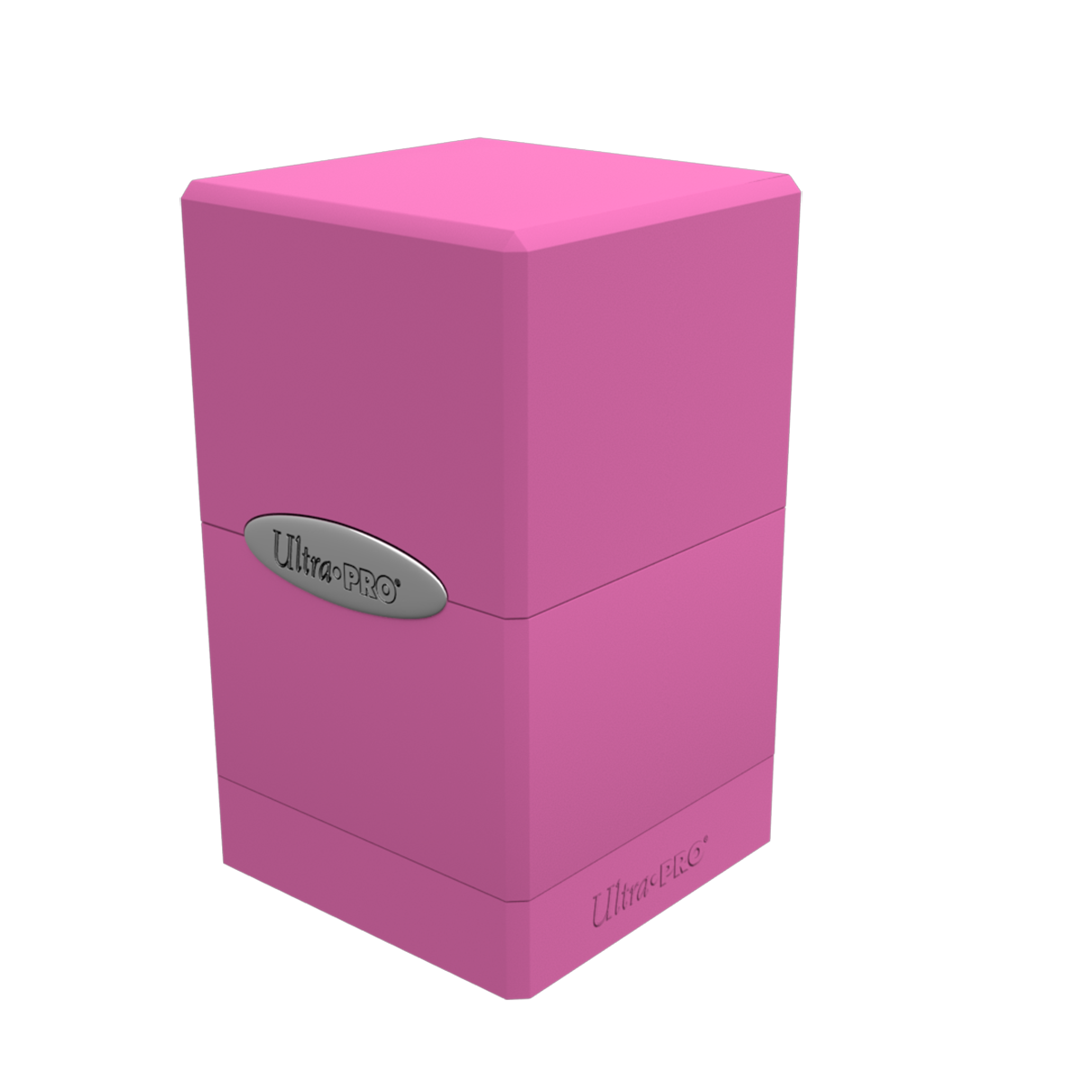A pink Classic SATIN Tower DECK BOX. Brand: Ultra PRO, Item: Classic SATIN Tower DECK BOX.