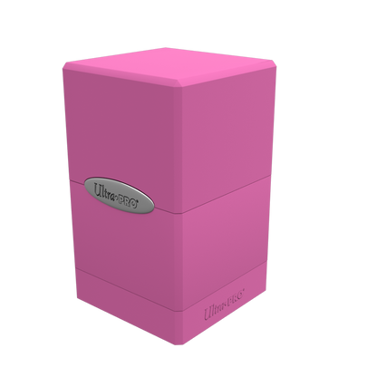 A pink Classic SATIN Tower DECK BOX. Brand: Ultra PRO, Item: Classic SATIN Tower DECK BOX.