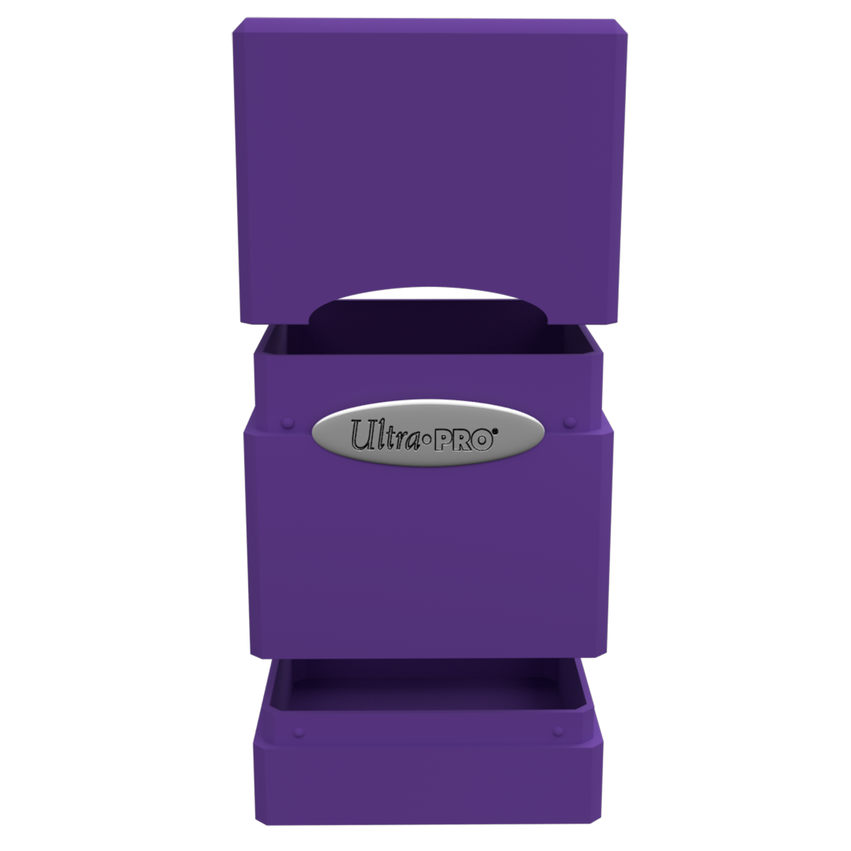 A purple Classic SATIN Tower DECK BOX. Brand: Ultra-PRO, Item: Classic SATIN Tower DECK BOX
