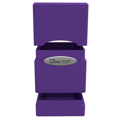 A purple Classic SATIN Tower DECK BOX. Brand: Ultra-PRO, Item: Classic SATIN Tower DECK BOX