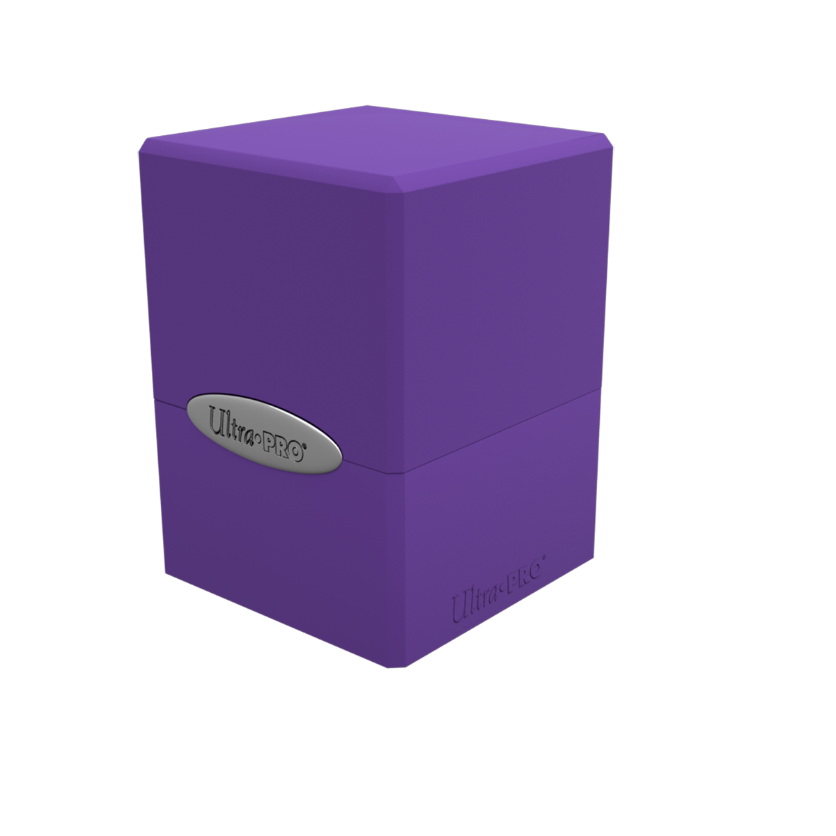 A purple Classic SATIN Cube deck box. Brand: Ultra PRO.