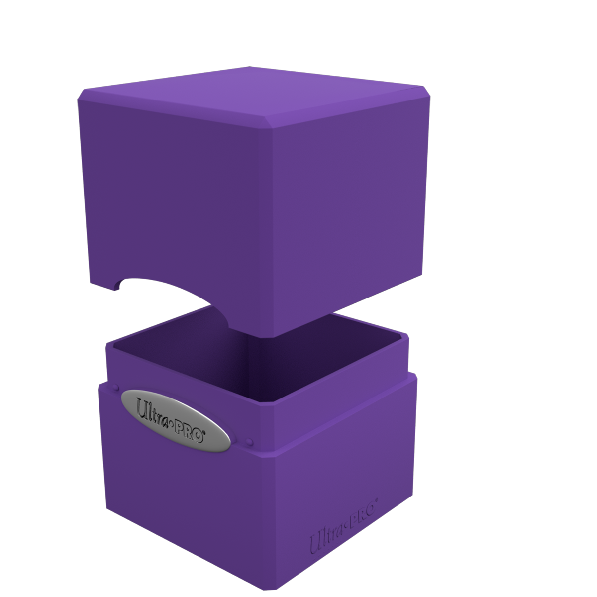 A purple Classic SATIN Cube deck box. Brand: Ultra PRO, Item: Classic SATIN Cube.