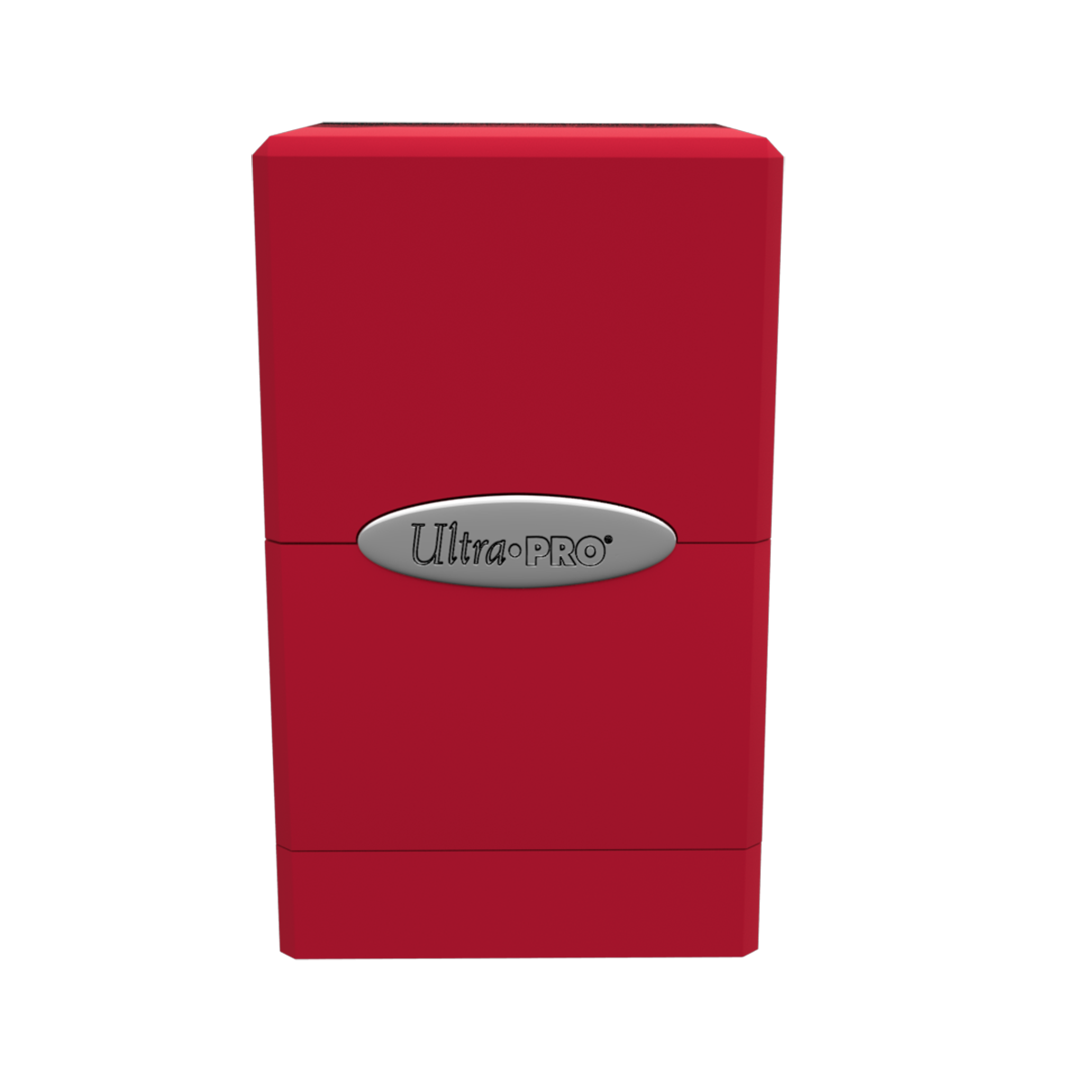 A red Classic SATIN Tower DECK BOX. Brand: Ultra PRO, Item: Classic SATIN® Tower DECK BOX®