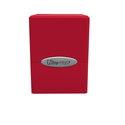 A red Classic SATIN Cube deck box. Brand: Ultra PRO.