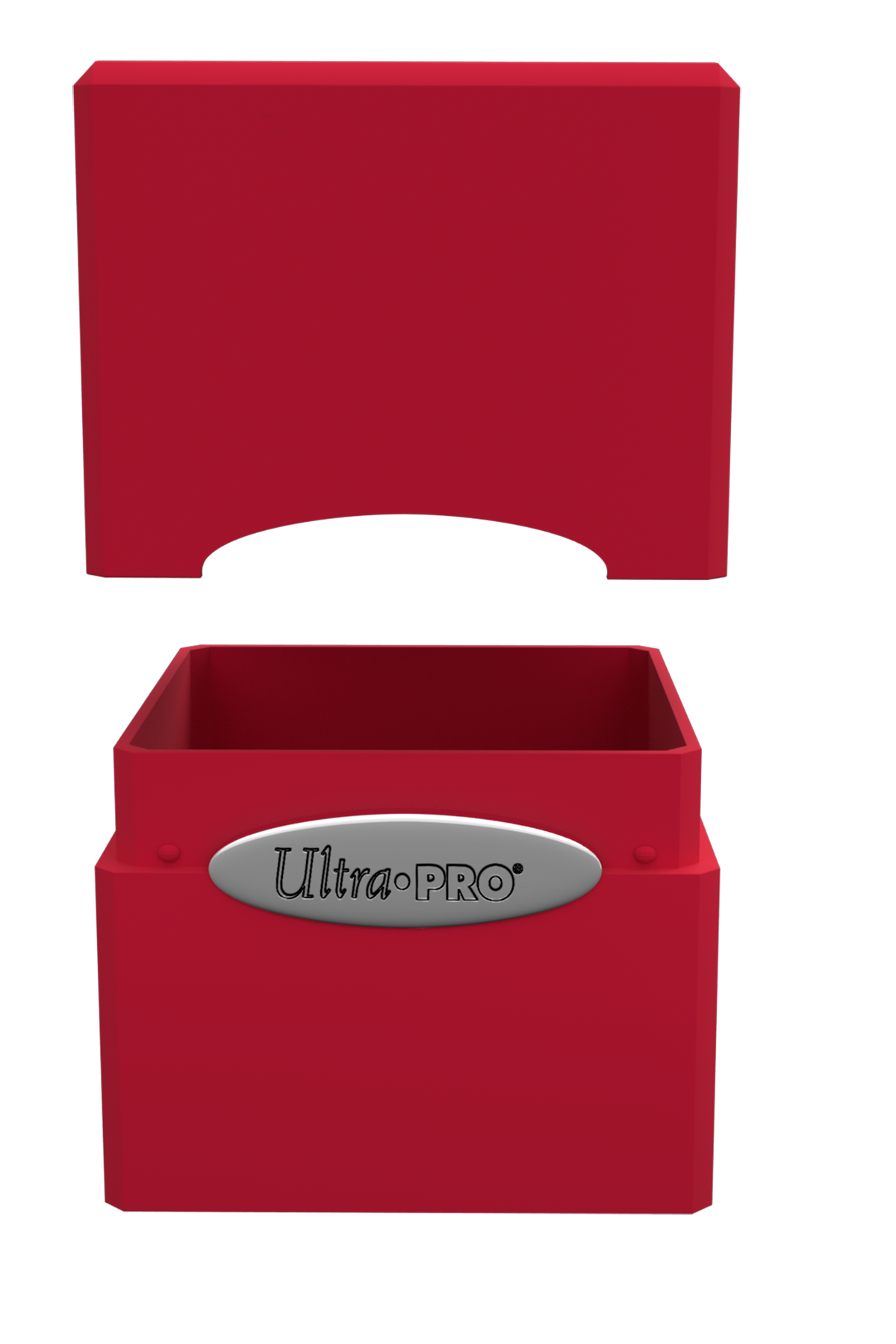 A red Classic SATIN Cube deck box. Brand: Ultra PRO, Item: Classic SATIN Cube.