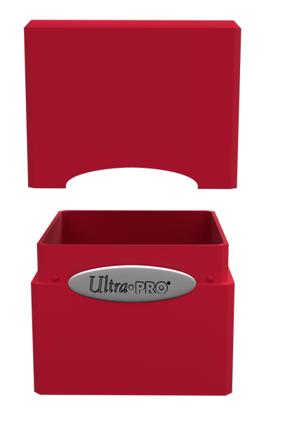 A red Classic SATIN Cube deck box. Brand: Ultra PRO, Item: Classic SATIN Cube.