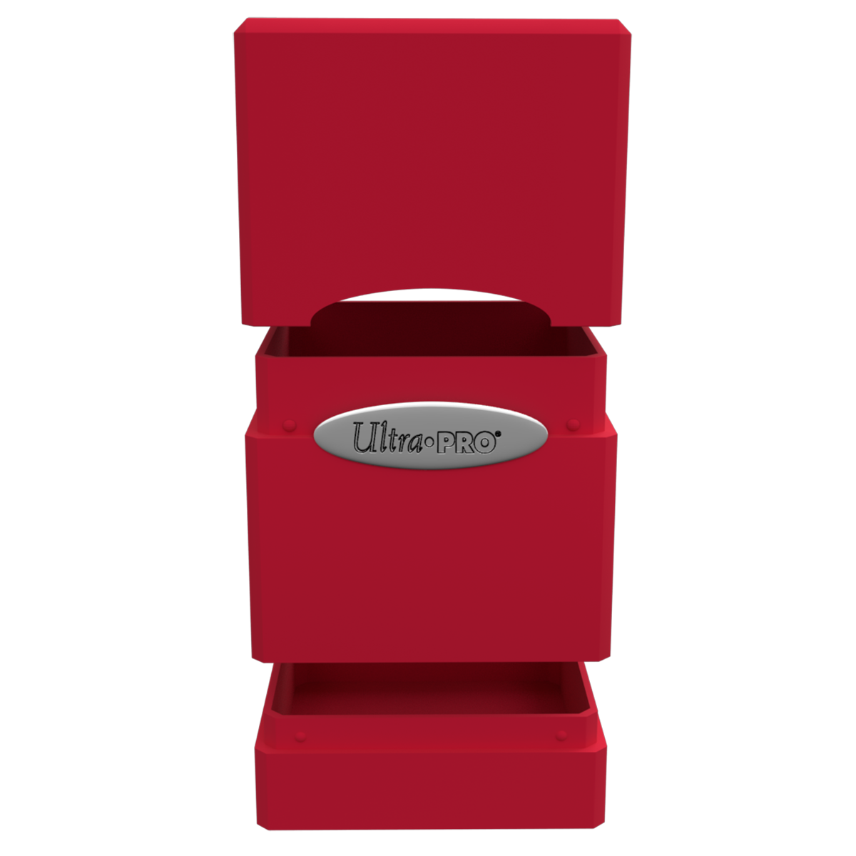 A red Classic SATIN Tower DECK BOX. Brand: Ultra PRO, Item: Classic SATIN Tower DECK BOX