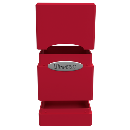 A red Classic SATIN Tower DECK BOX. Brand: Ultra PRO, Item: Classic SATIN Tower DECK BOX