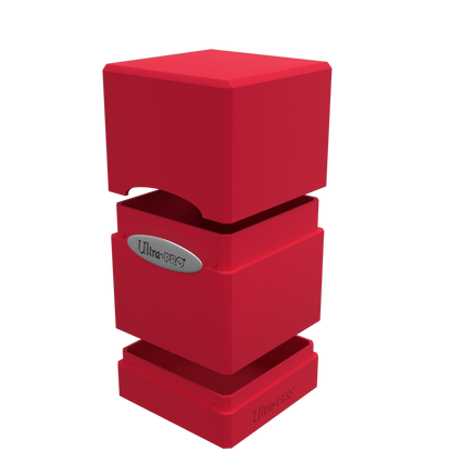 A red Classic SATIN Tower DECK BOX. Brand: Ultra PRO, Item: Classic SATIN® Tower DECK BOX®