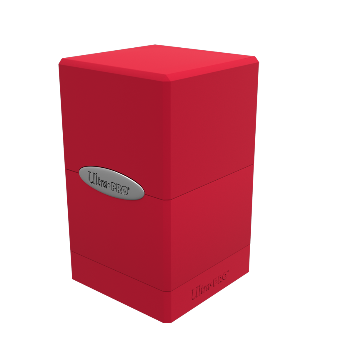 A red Classic SATIN Tower DECK BOX. Brand: Ultra PRO, Item: Classic SATIN Tower DECK BOX.
