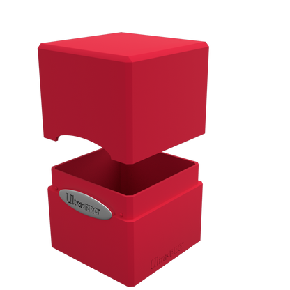 A red Classic SATIN Cube deck box. Brand: Ultra PRO, Item: Classic SATIN Cube