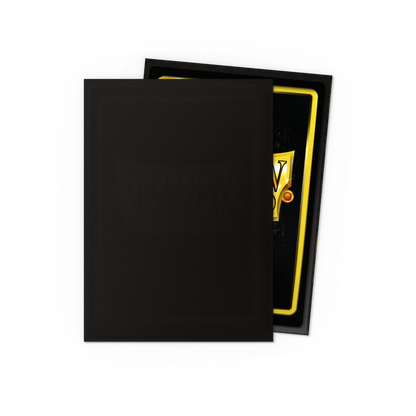 A black matte Japanese size card sleeve. Brand: Dragon Shield, Item: Jet - Matte Sleeves.