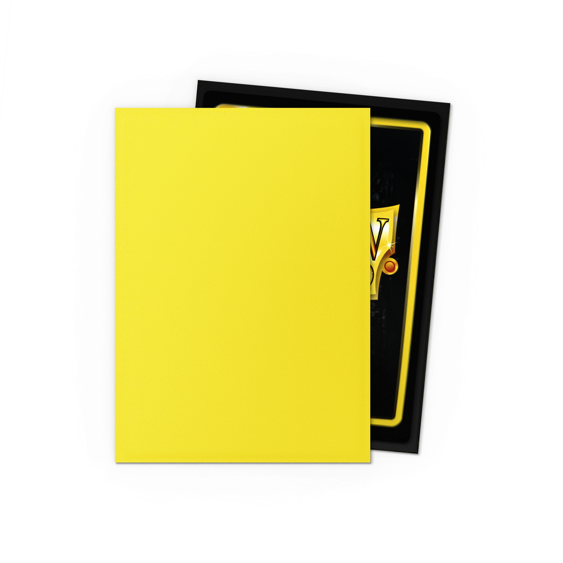 A yellow matte Japanese Dragon Shield dual sleeve with a black border and gold accents. Brand: Dragon Shield (Dev), Item: Lightning - Matte Dual Sleeves