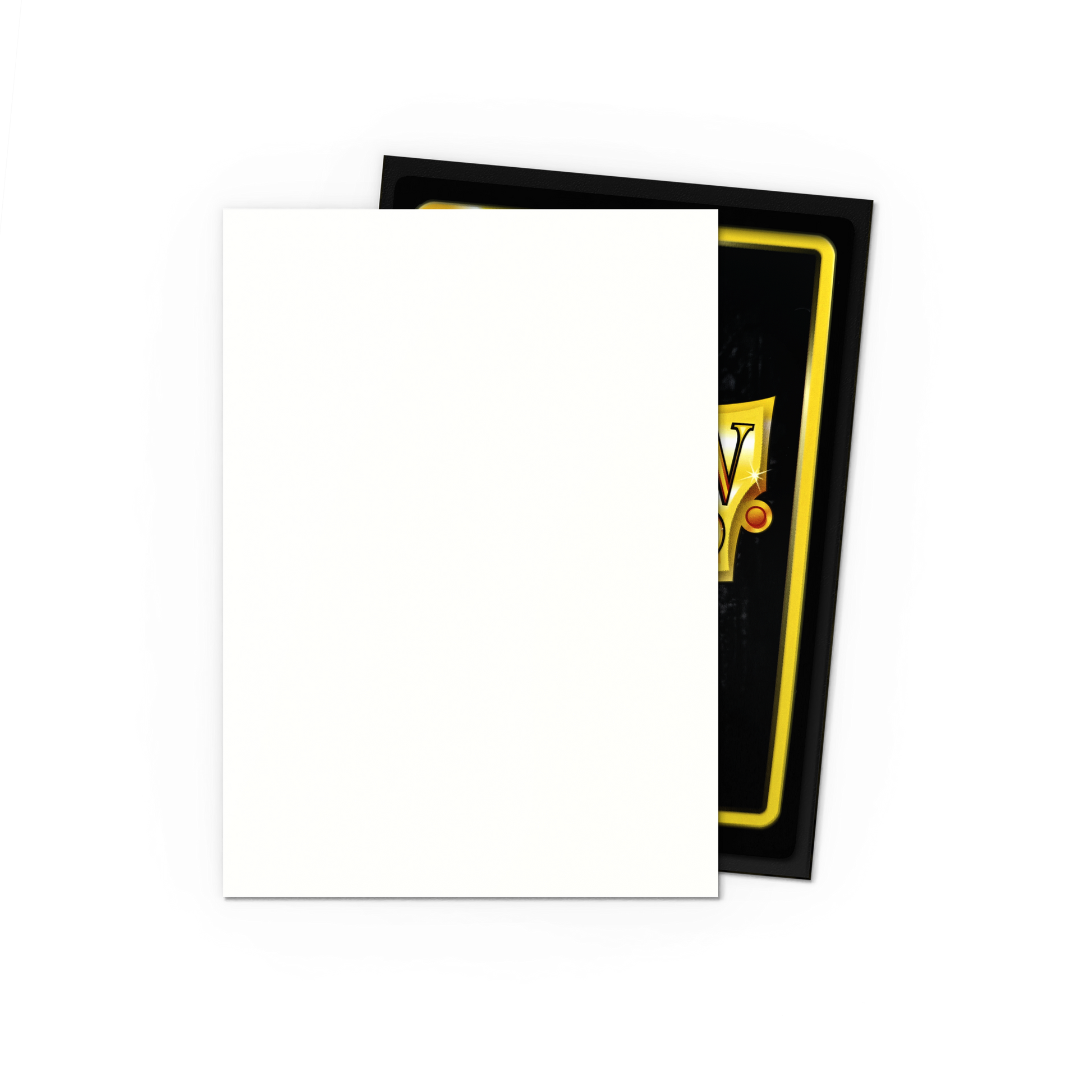 A white and black Dragon Shield Snow Matte Dual Sleeves (Japanese size) for trading cards.