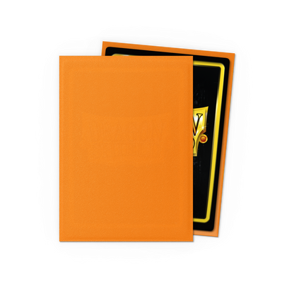 A textured orange Japanese-sized card sleeve. Brand: Dragon Shield (Dev), Item: Orange - Matte Sleeves