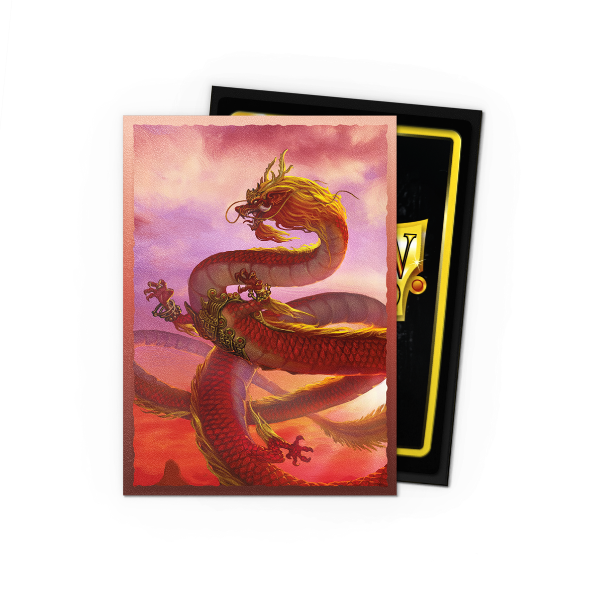 A red and gold Wood Dragon 2024 Matte Dual Art Sleeves for Japanese cards. Brand: Dragon Shield (Dev), Item: Wood Dragon 2024 - Matte Dual Art Sleeves