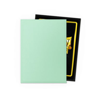 A light green matte Japanese size card sleeve from Dragon Shield.
