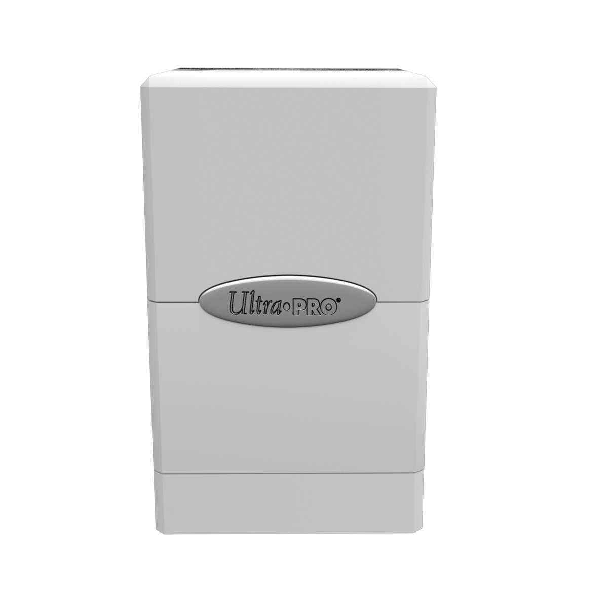 A white Classic SATIN Tower DECK BOX. Brand: Ultra PRO, Item: Classic SATIN Tower DECK BOX
