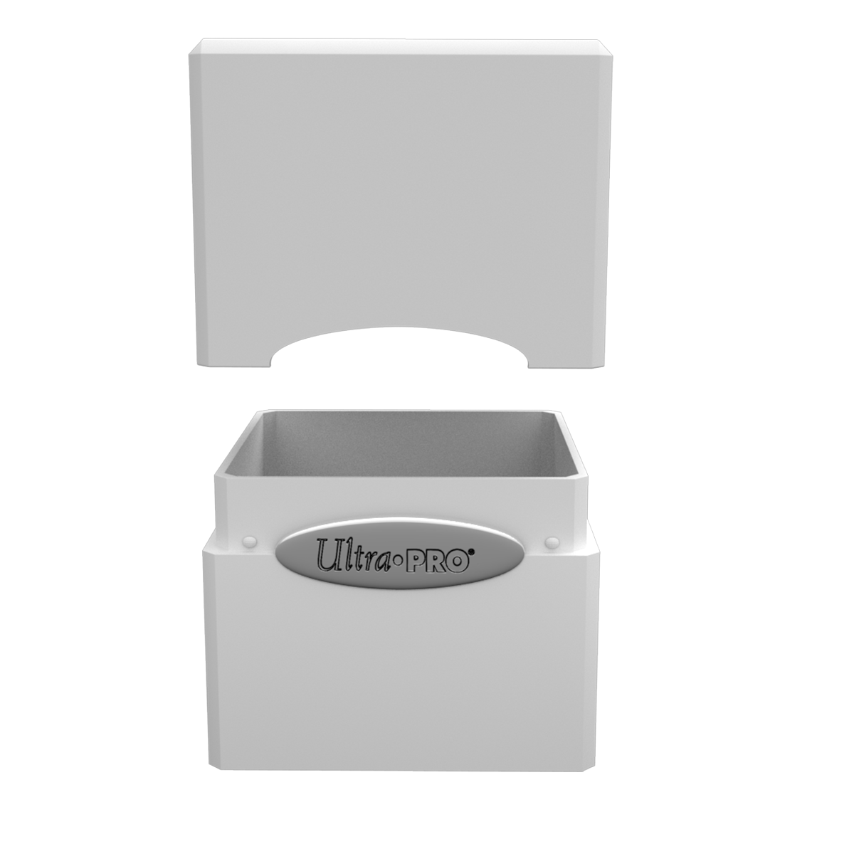 A white Classic SATIN Cube deck box. Brand: Ultra PRO.