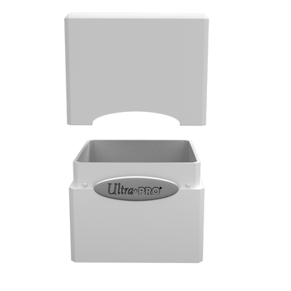 A white Classic SATIN Cube deck box. Brand: Ultra PRO.