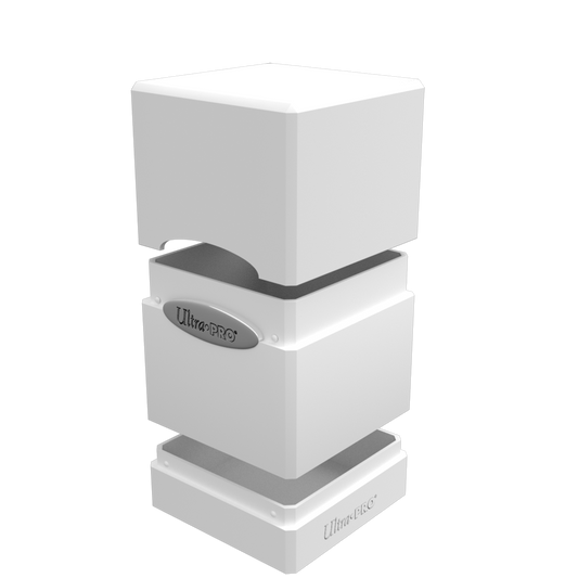 A white Classic SATIN Tower DECK BOX. Brand: Ultra PRO, Item: Classic SATIN® Tower DECK BOX®