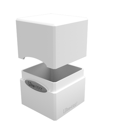 A white Classic SATIN Cube deck box. Brand: Ultra PRO, Item: Classic SATIN Cube